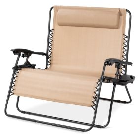 2 Person Tan Extra Wide Zero Gravity Chair Lounger with Cup Holders Headrest 2 Person Tan Extra Wide Zero Gravity Chair Lounger with Cup Holders Headrest