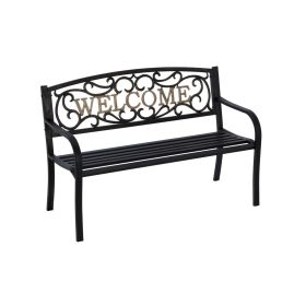 Cast Iron Welcome Park Bench Outdoor Patio Garden in Black Bronze Cast Iron Welcome Park Bench Outdoor Patio Garden in Black Bronze