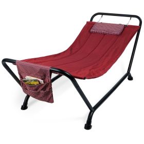 Red Waterproof Patio Hammock w/ Stand Pillow Storage Pockets Red Waterproof Patio Hammock w/ Stand Pillow Storage Pockets